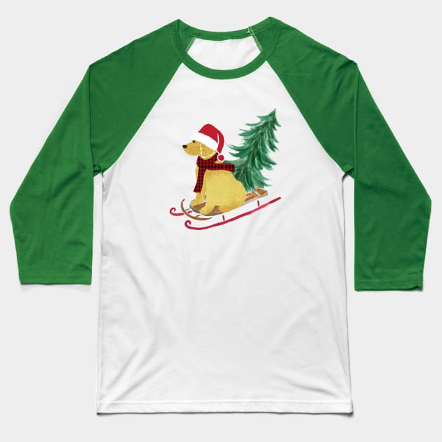 Goldendoodle Christmas Sled Bringing Home The Tree Baseball T-Shirt by EMR_Designs